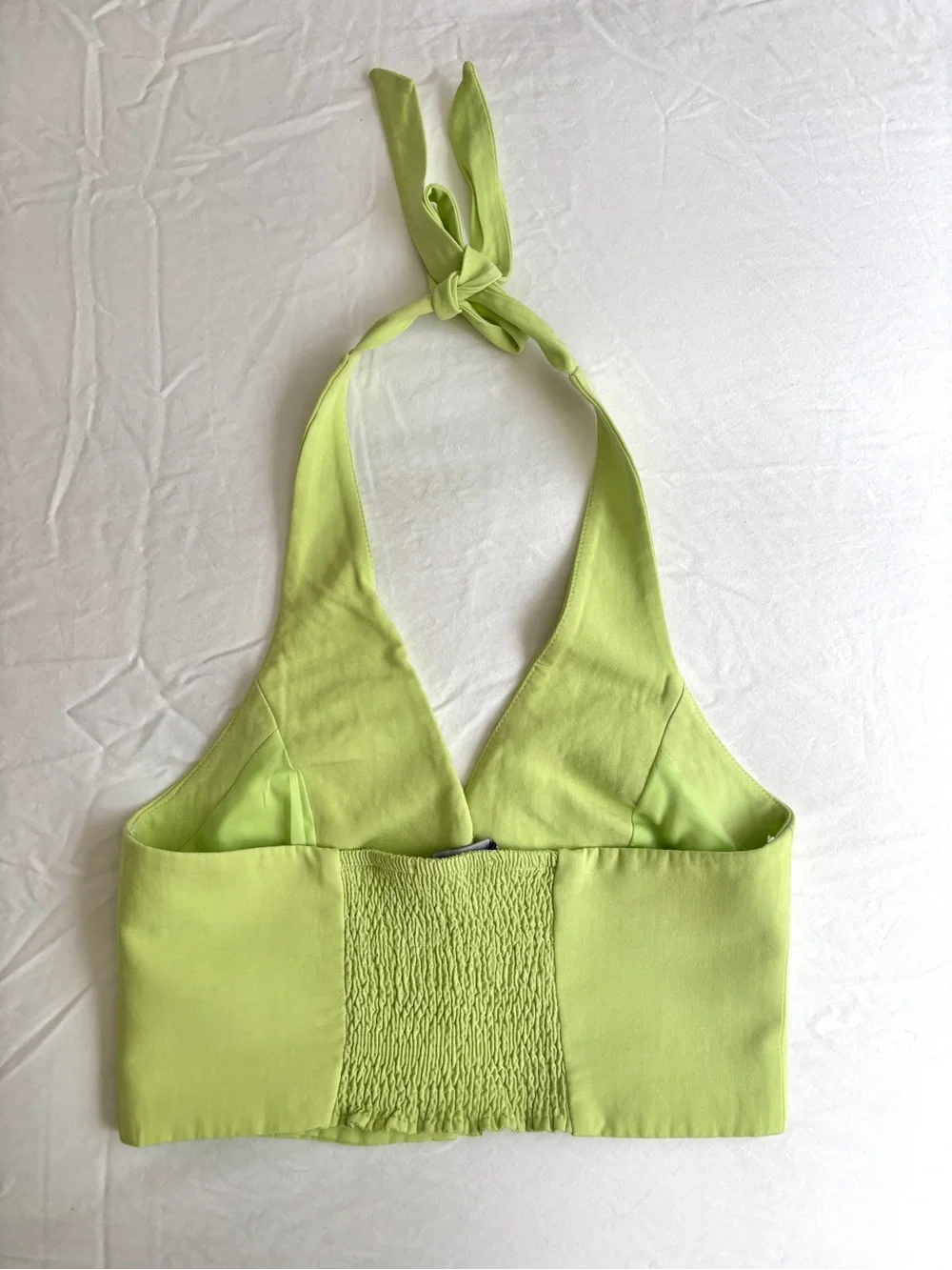 Zara Key Lime Green Halter Crop Top & Wide-Leg Pants Set